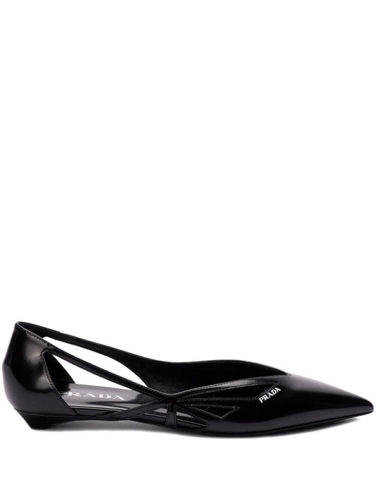 Prada Women Brushed Leather Cut-Out Ballerinas