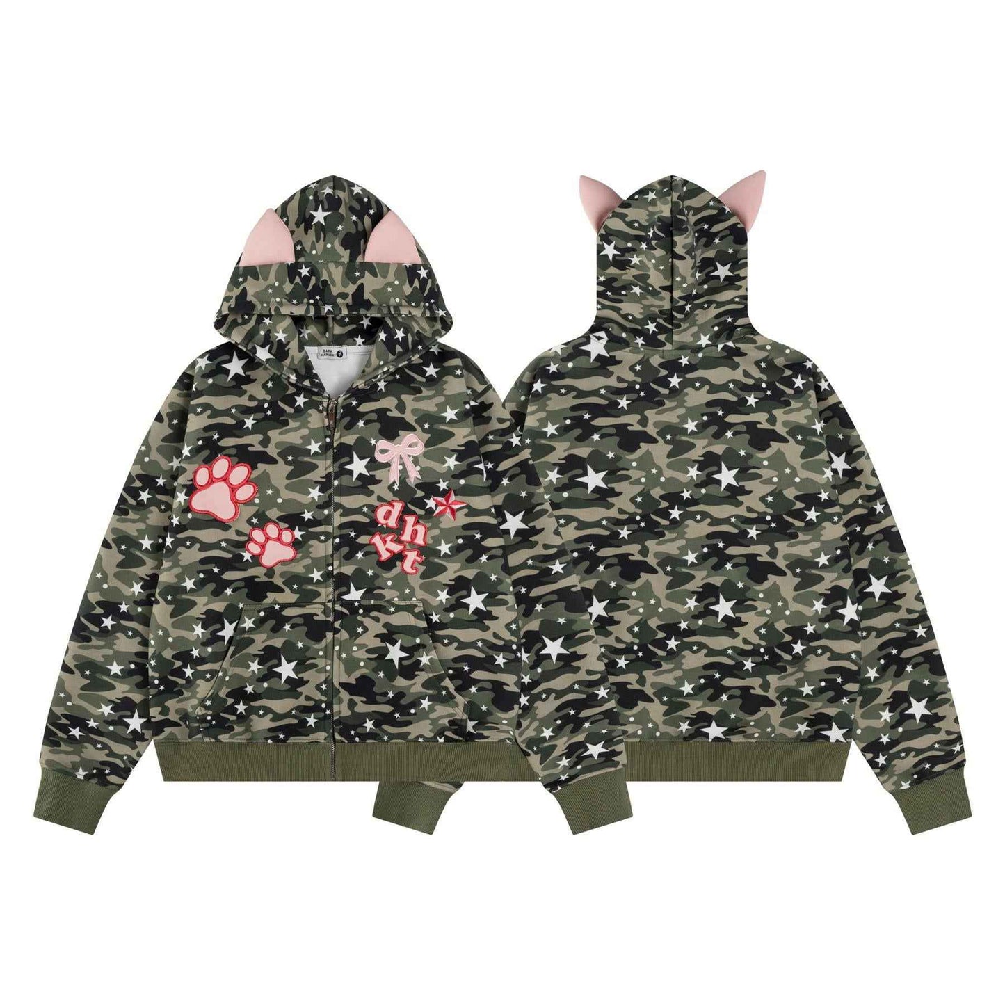 Cool Camo Embroidered Pink Ear Hooded Sweatshirt