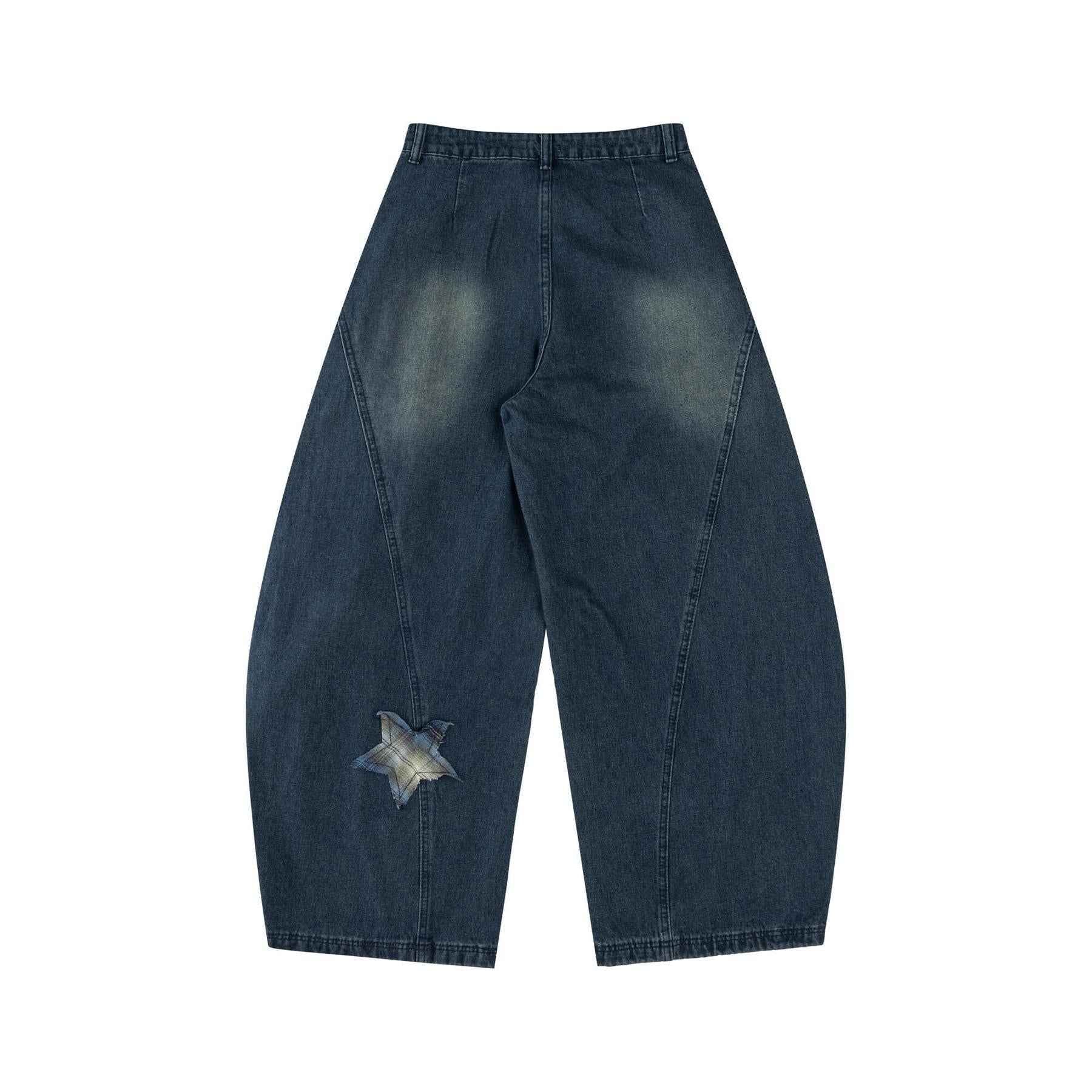 Star Embroidered Loose Fit Denim Jeans