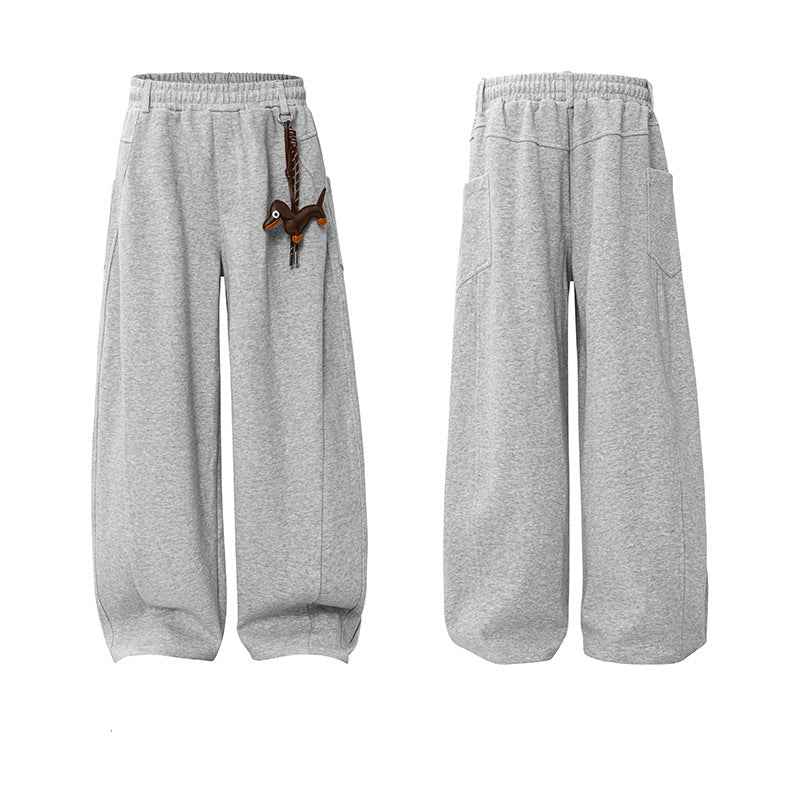 Flattering Patchwork Vintage Gray Wide Leg Jogger