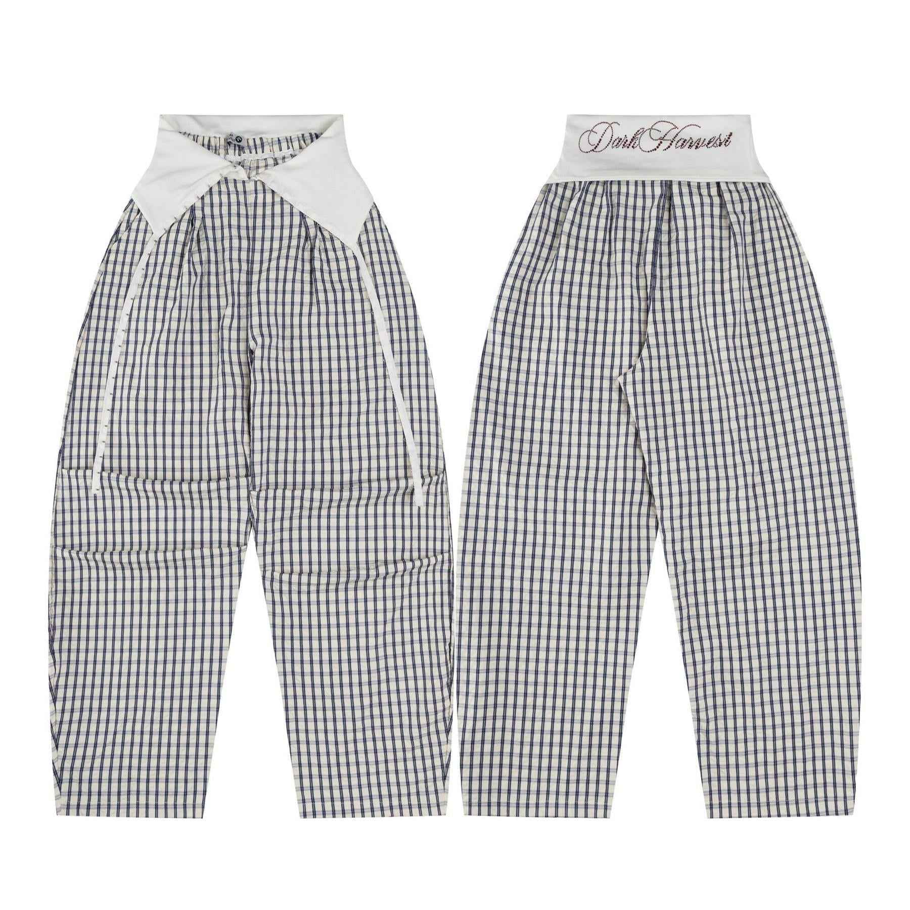 Y2K Diamond Plaid Pleated Wide Leg Pants