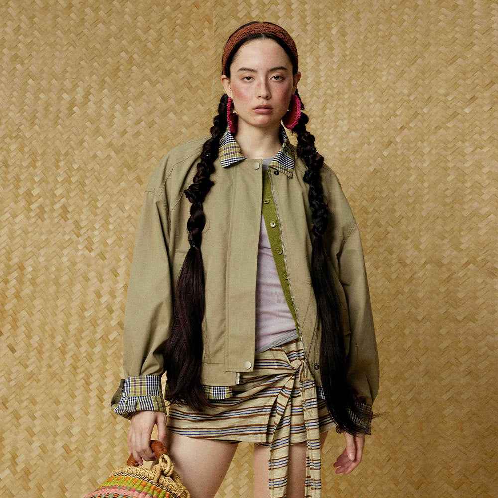 Casual Plaid Patchwork Shirt Fake Collar Jacket