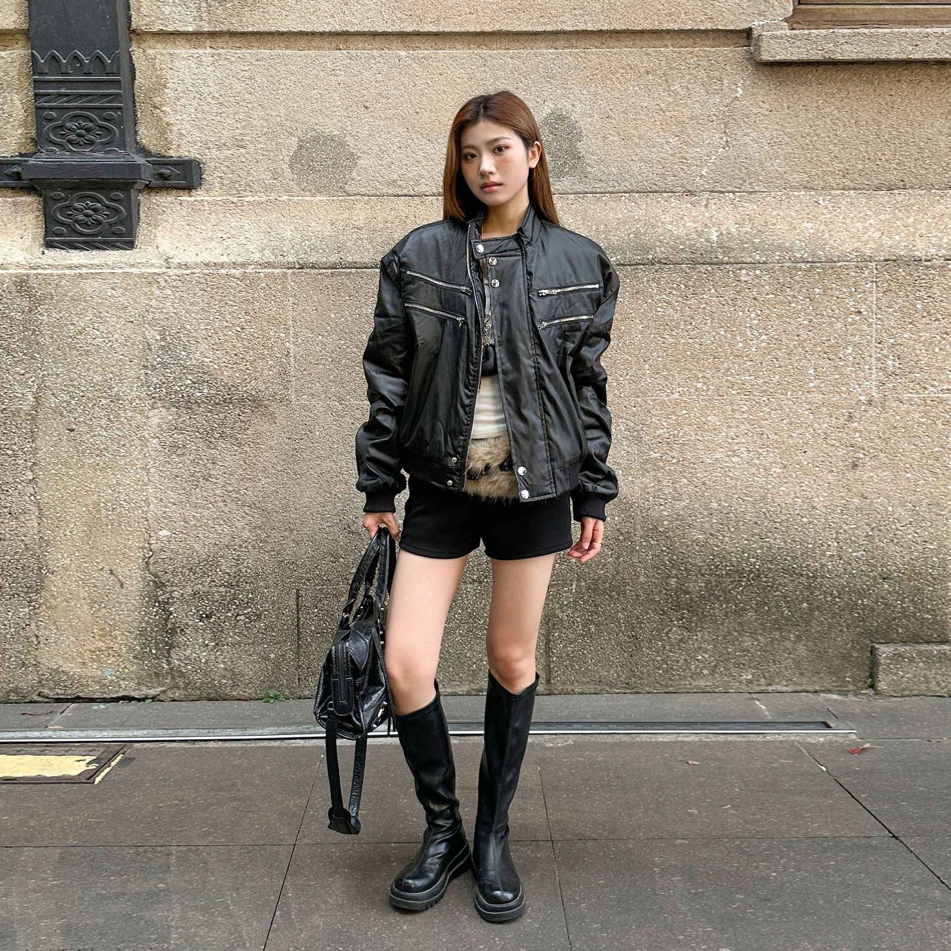 Y2K Winter Streetwear Stylish Pilot Leather Jacket