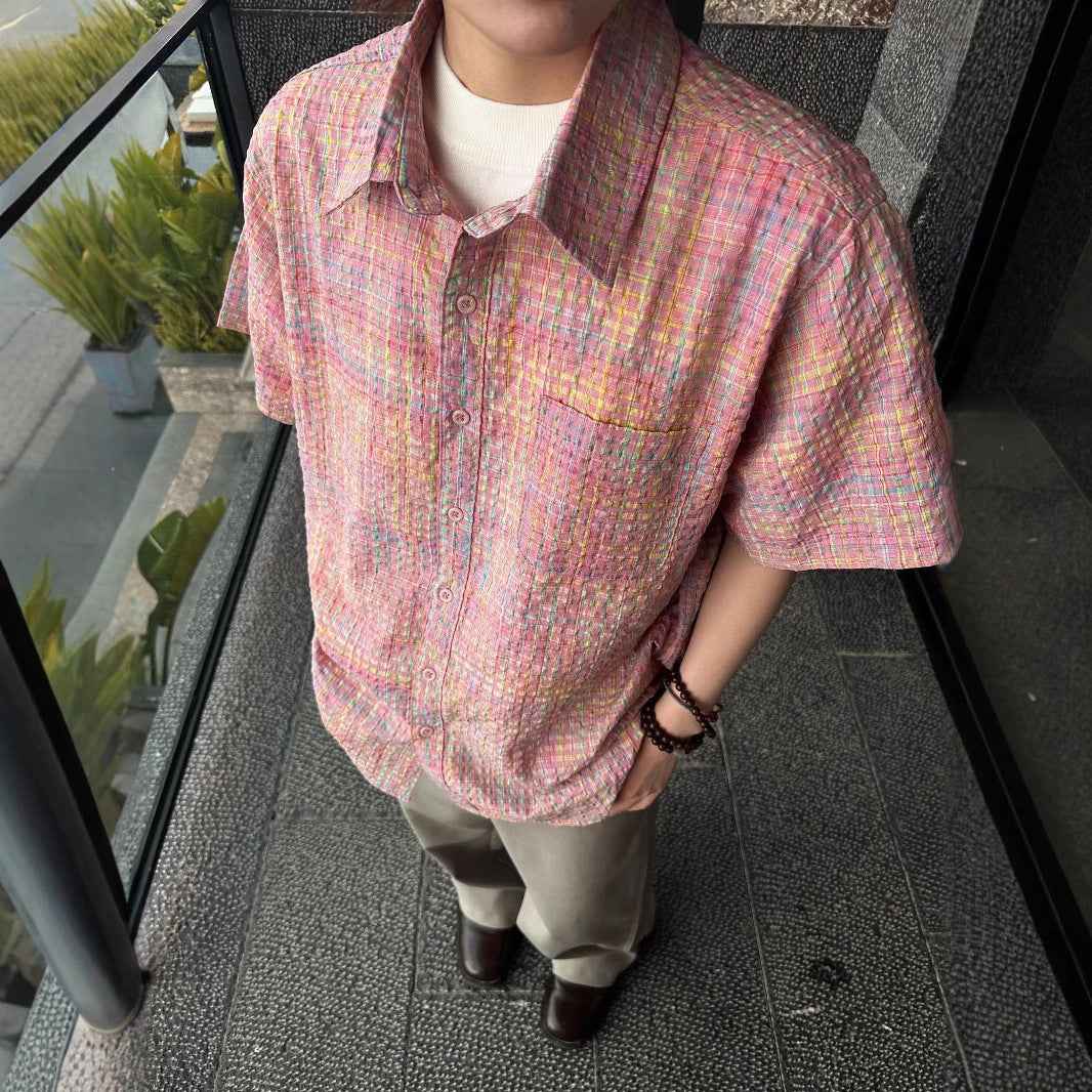 Bold Durable Checkered Bubble Cross Loose Shirt