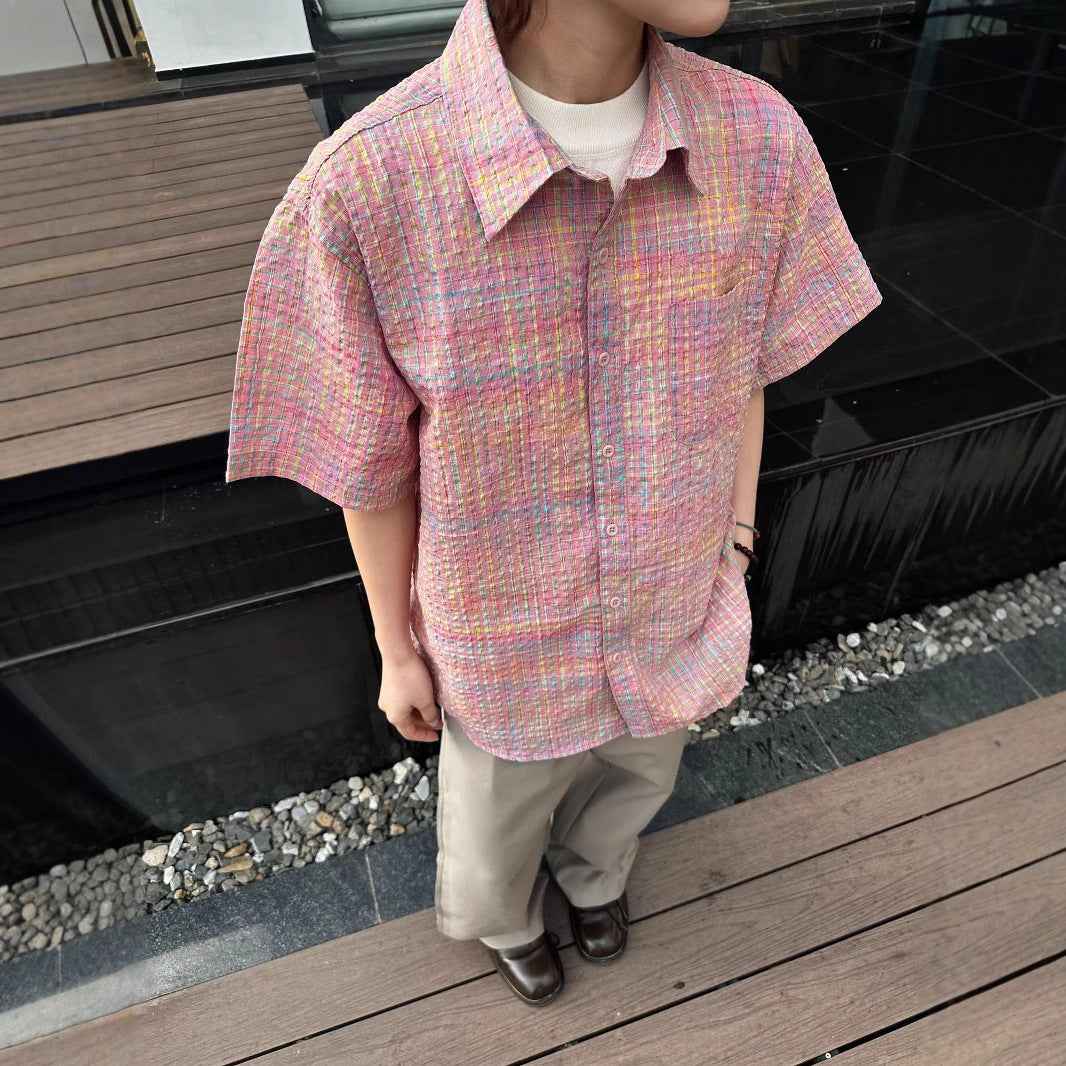 Bold Durable Checkered Bubble Cross Loose Shirt