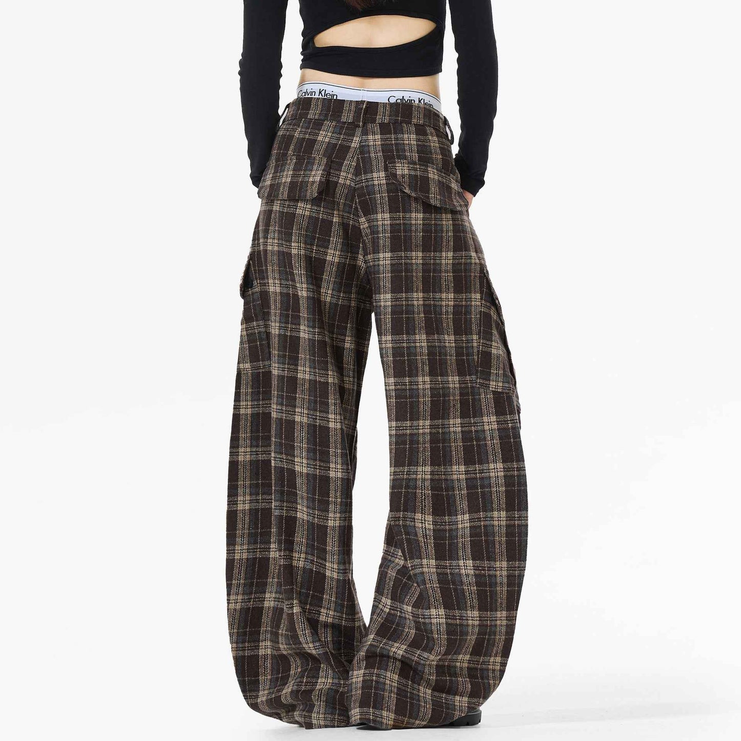 Vintage Plaid Cartoon Casual Cargo Pants