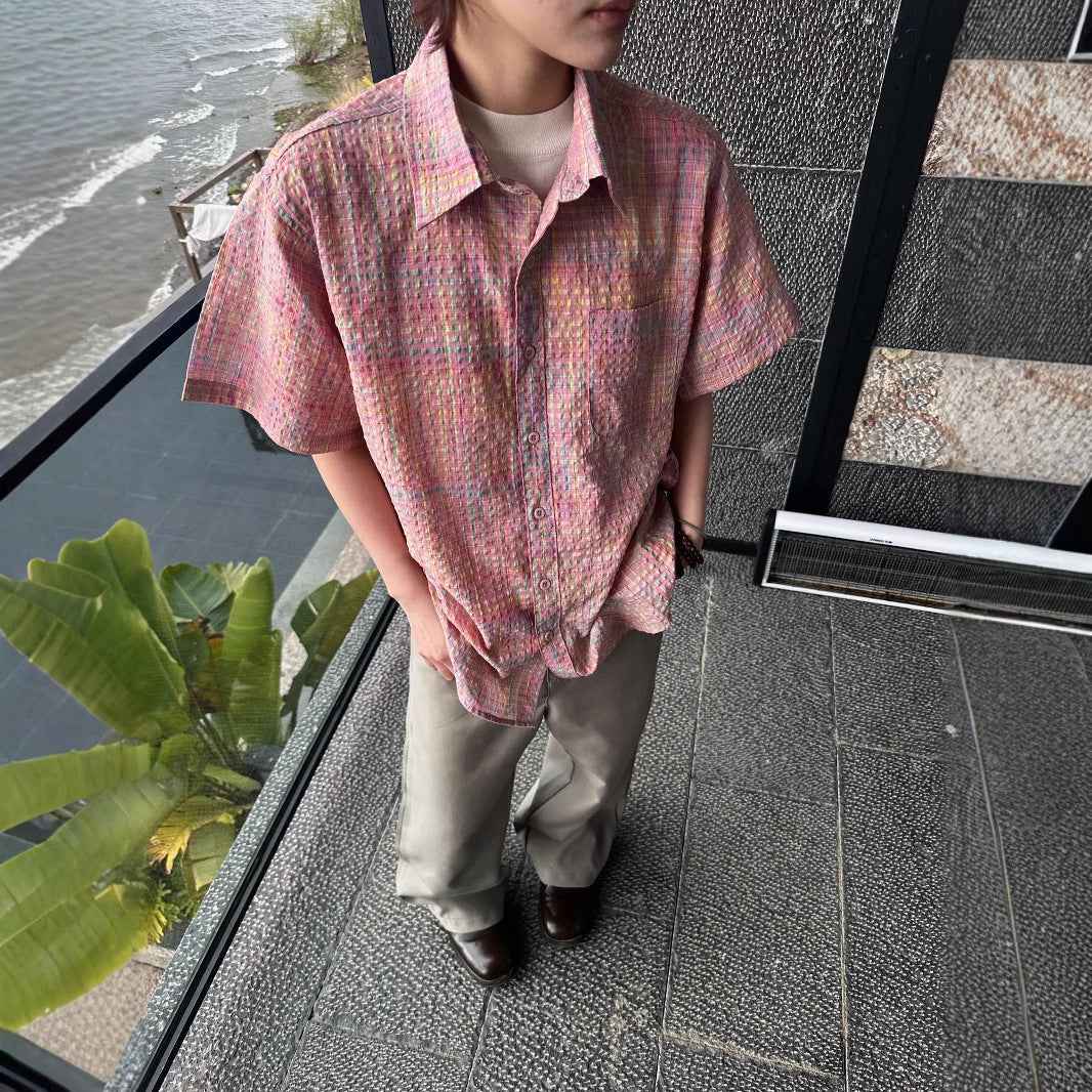Bold Durable Checkered Bubble Cross Loose Shirt