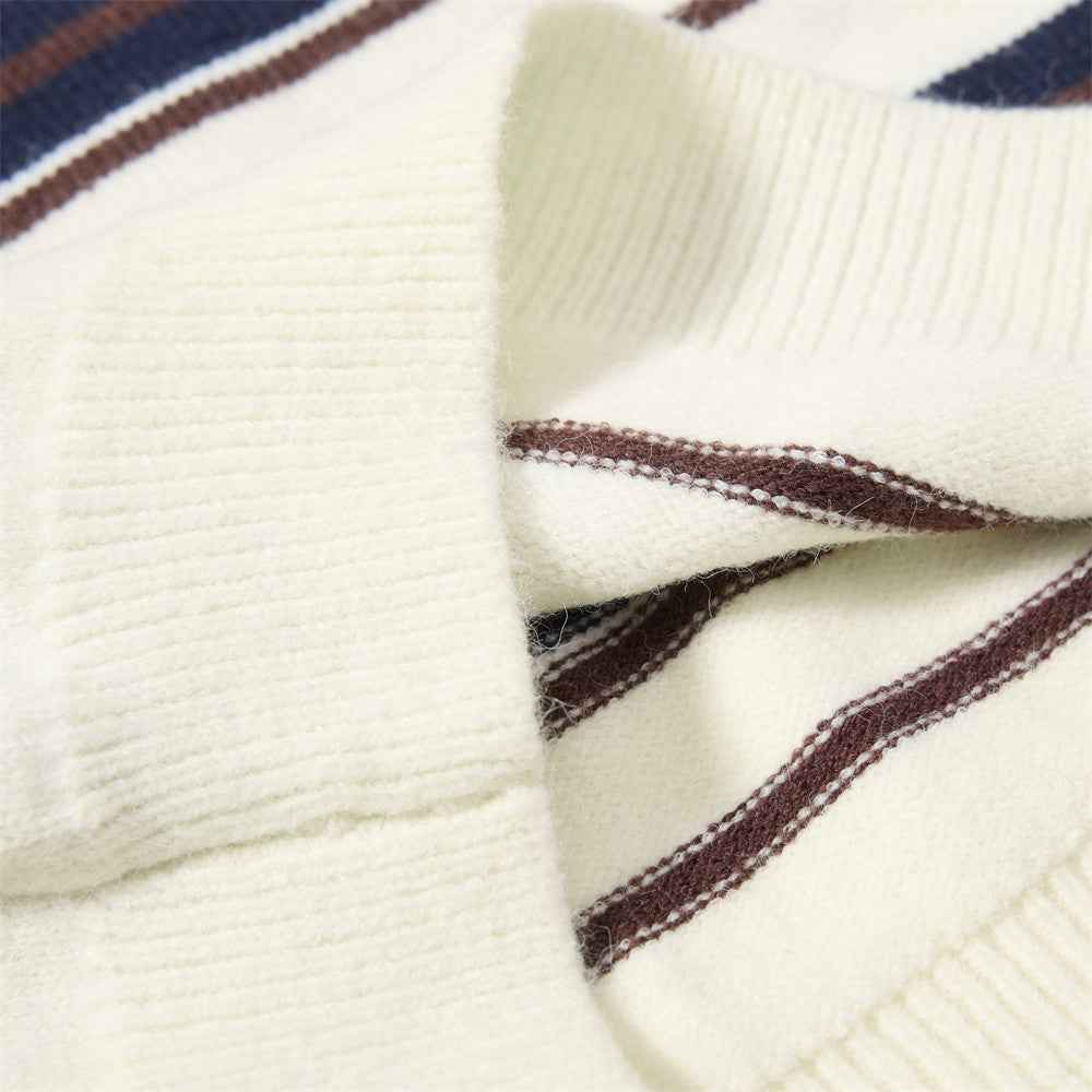Premium Striped Button-down Knit Sweater