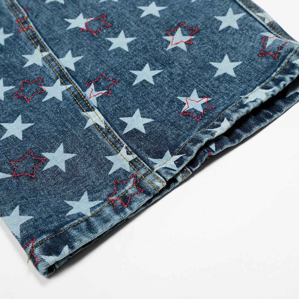 Men Y2K Streetwear Star Print Wide Leg Jeans