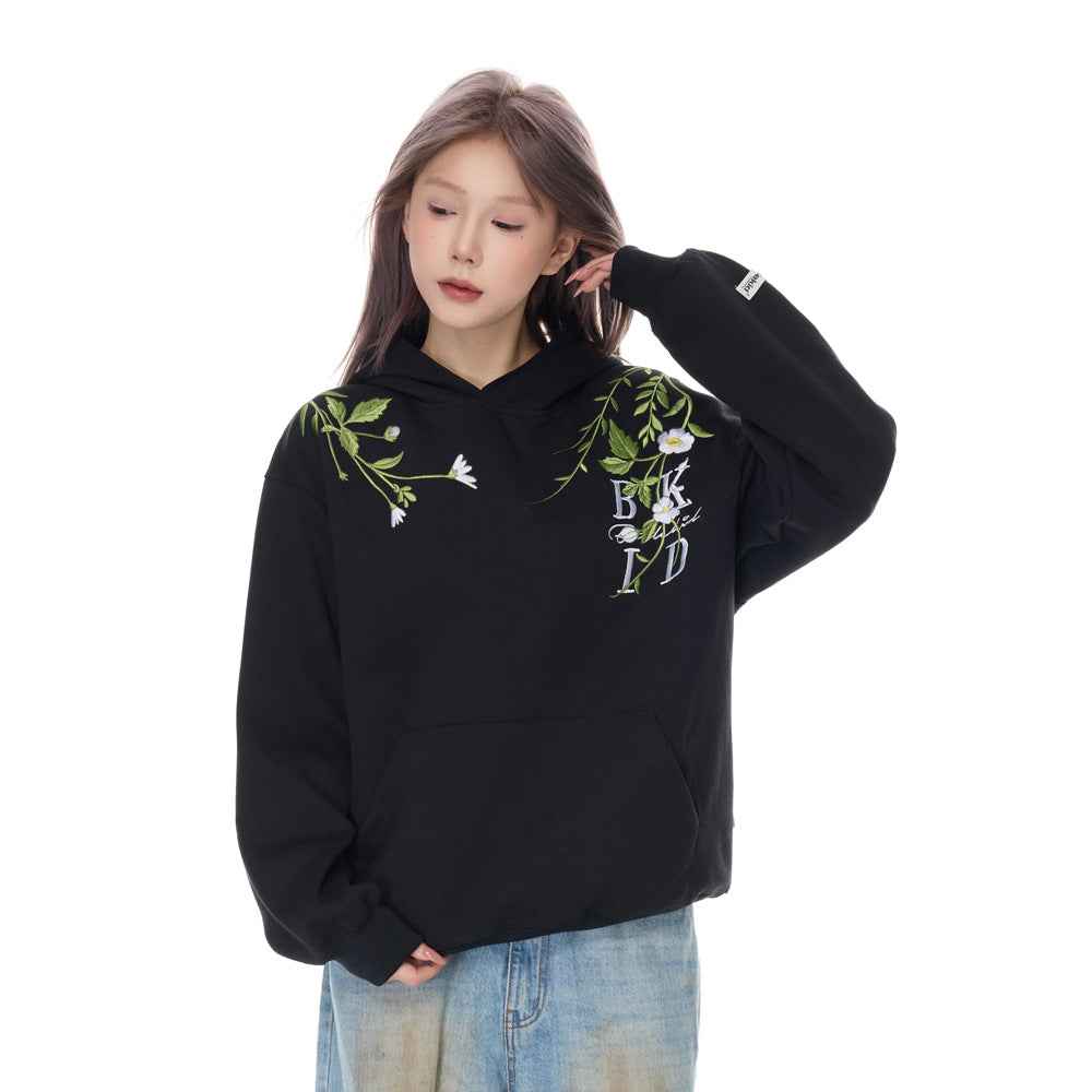 Women Cozy Floral Embroidered Casual Hoodie