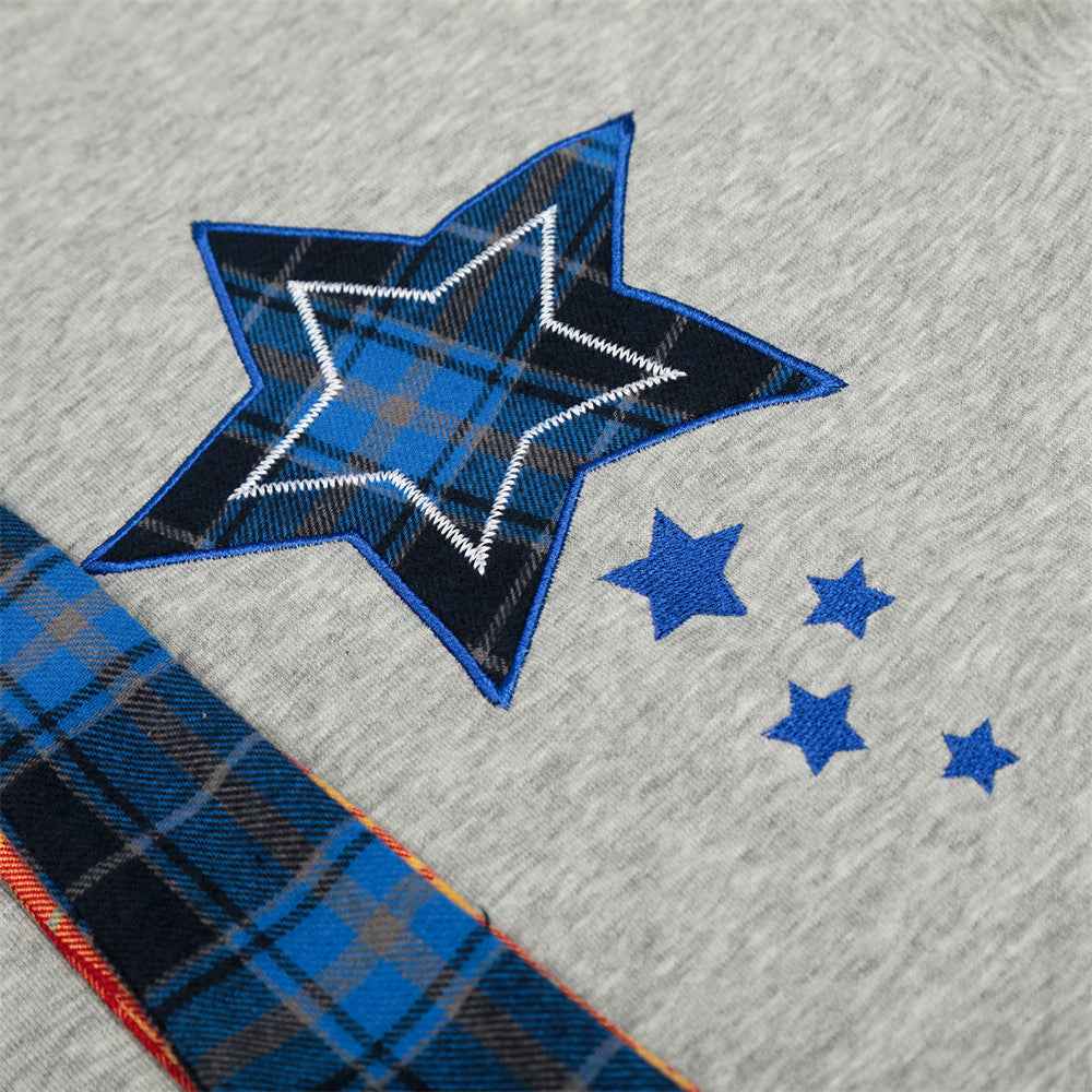 Men Embroidered Plaid Patchwork Hooded Sweatshirt