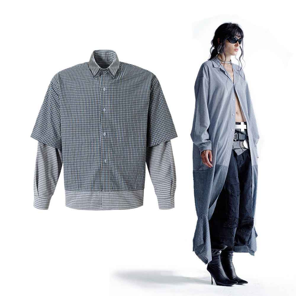 Stylish Detachable Plaid Long Sleeve Shirt