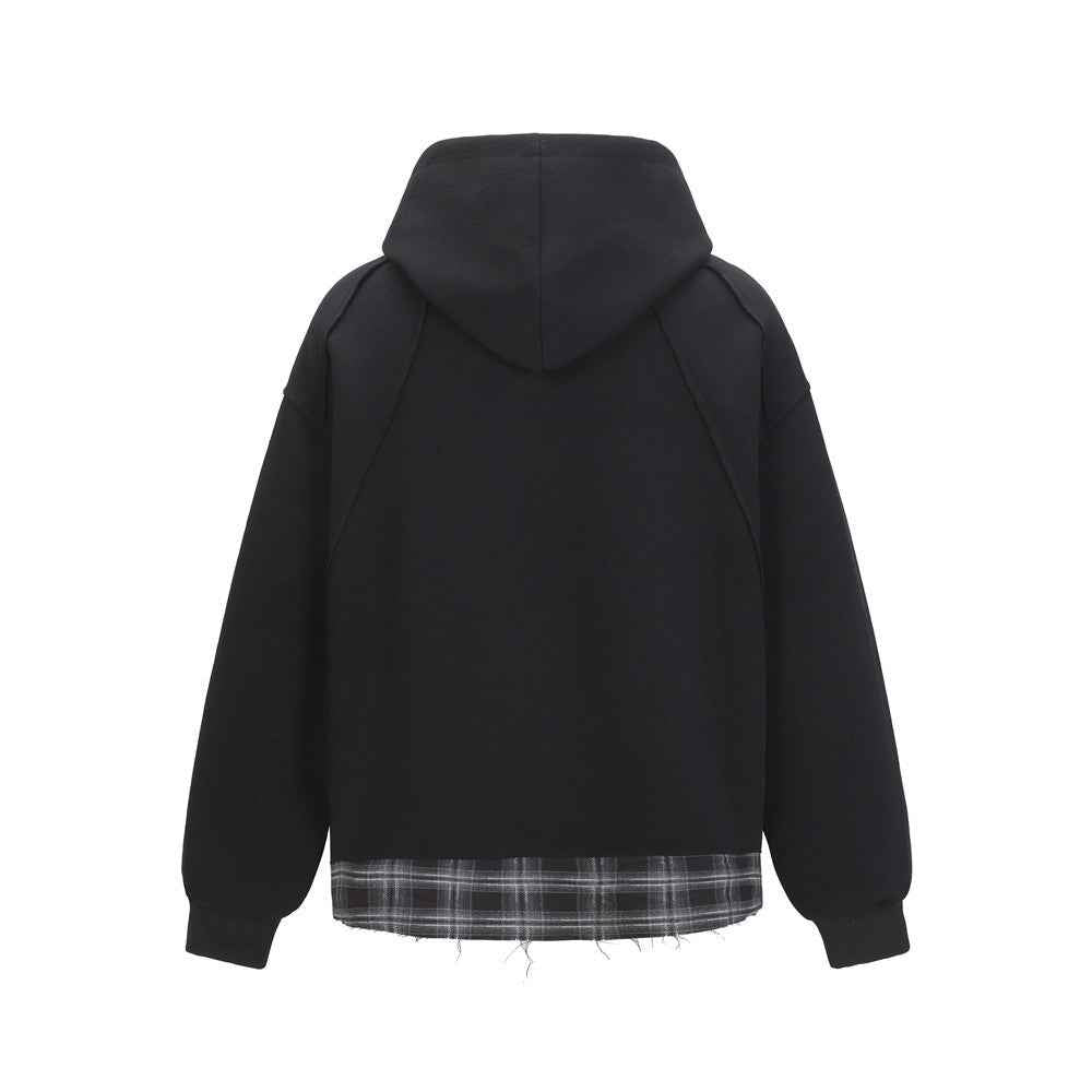 Fashionable Irregular Plaid Patchwork Ripped Hoodie