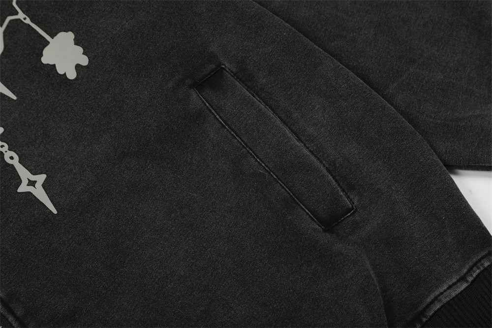 Y2K Chain Print Faux Fur Hooded Washed Sweatshirt