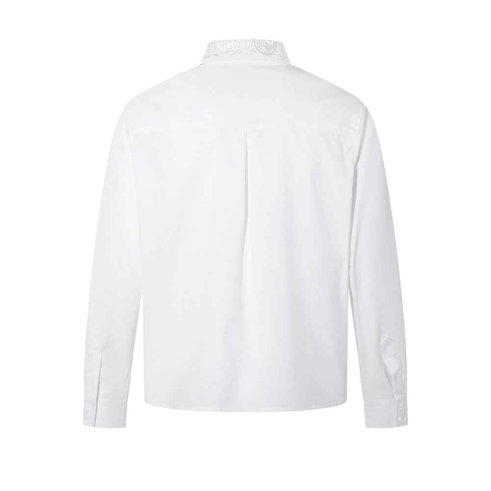 Stylish Embroidered Solid Color Long Sleeve Shirt