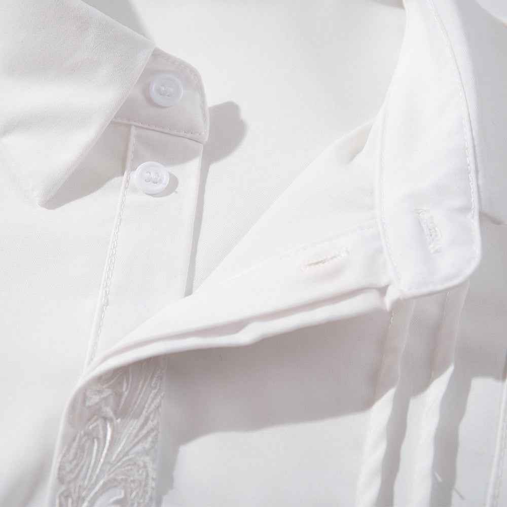 Vibe Floral Embroidered Polo Collar Long Sleeve T-Shirt