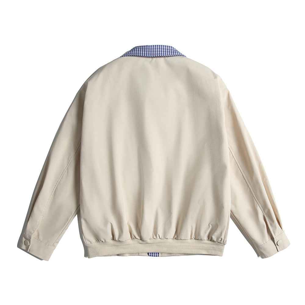 Aviation Colorblock Checkered Collar Baseball Jacket