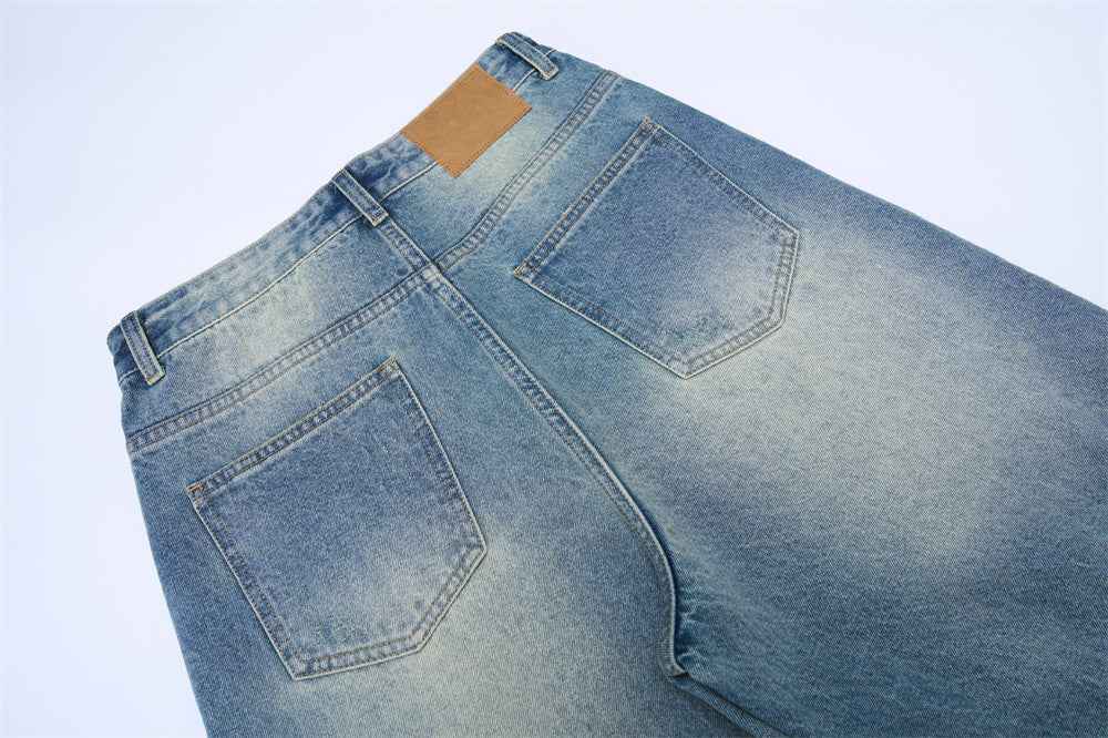 Trendy Washed Distressed Denim Wide Leg Jeans