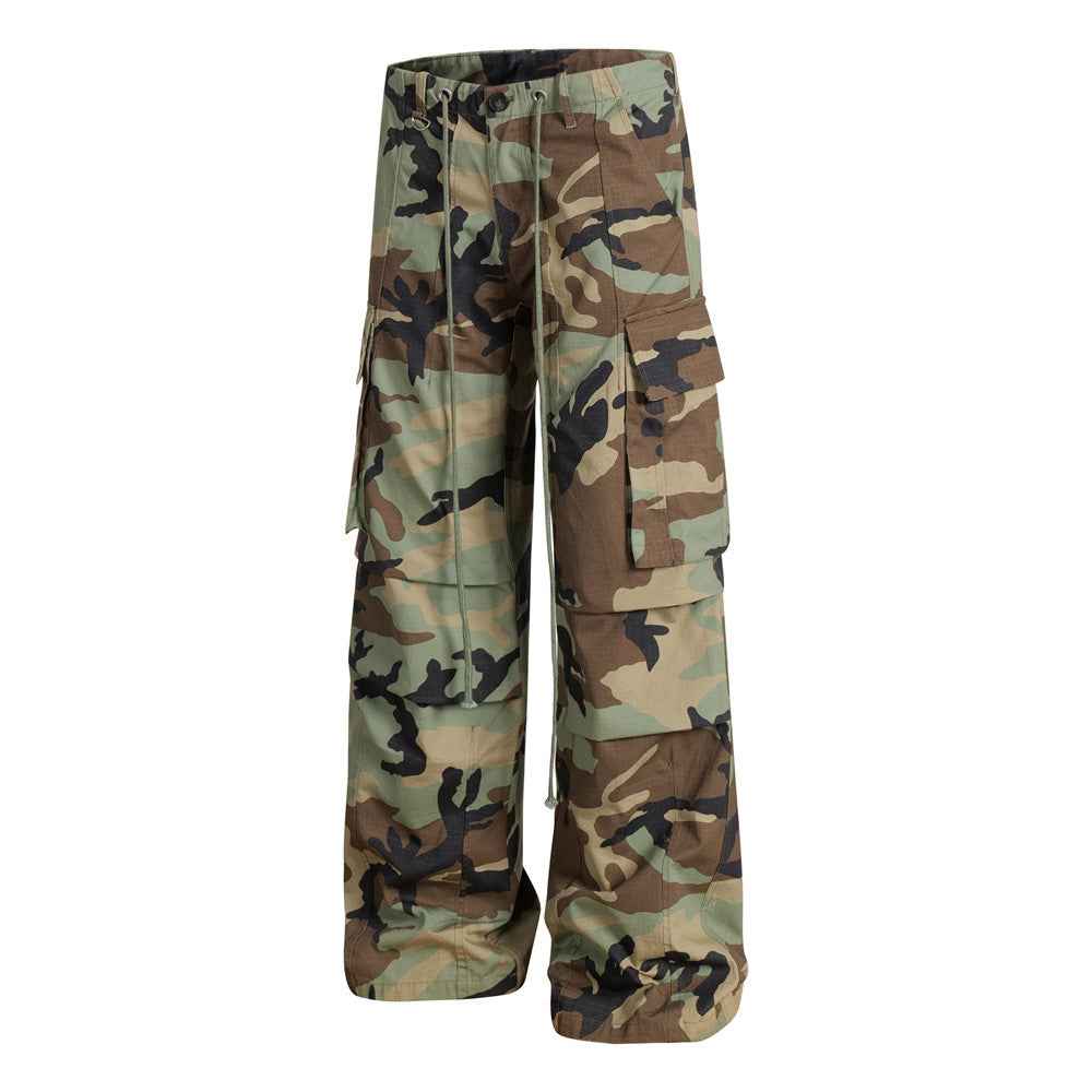 Elevated Camouflage Loose Wide Leg Cargo Pants