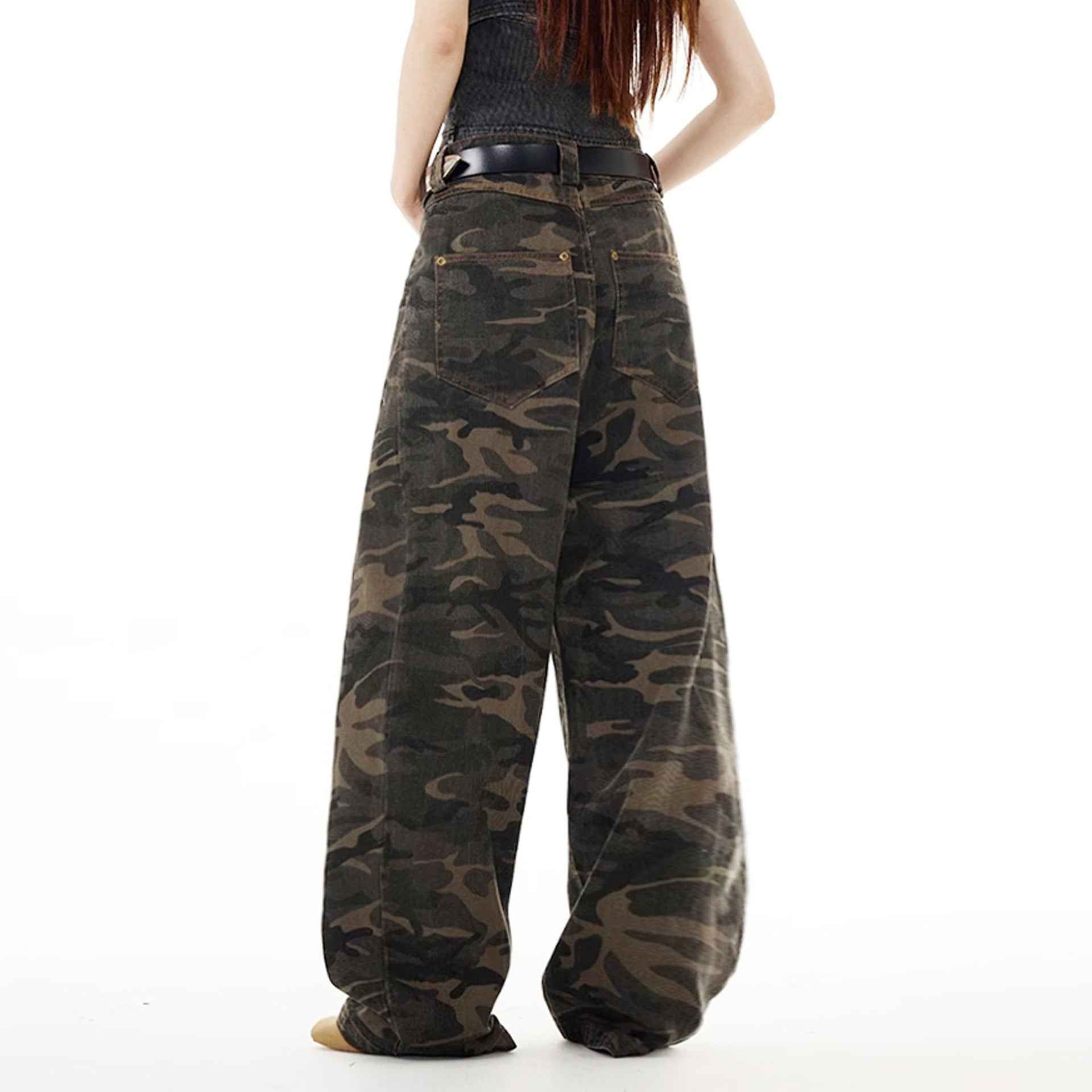 Elevated American Style Camo Cargo Denim Jeans