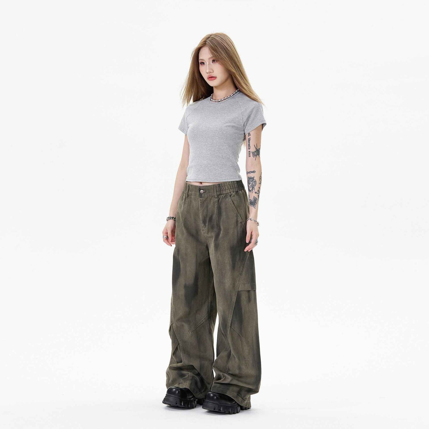 Plush Gradient Tie Dye Workwear Wide Leg Jeans
