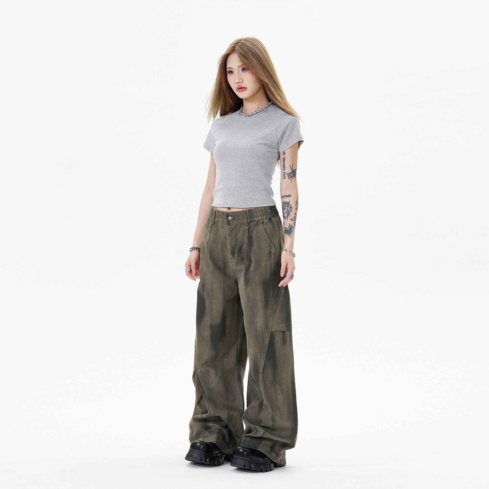 Plush Gradient Tie Dye Workwear Wide Leg Jeans