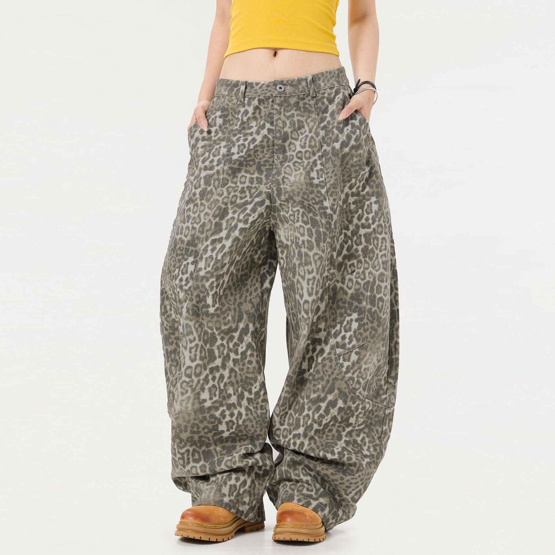 Breathable Hip Hop Leopard Print Wide Leg Pants