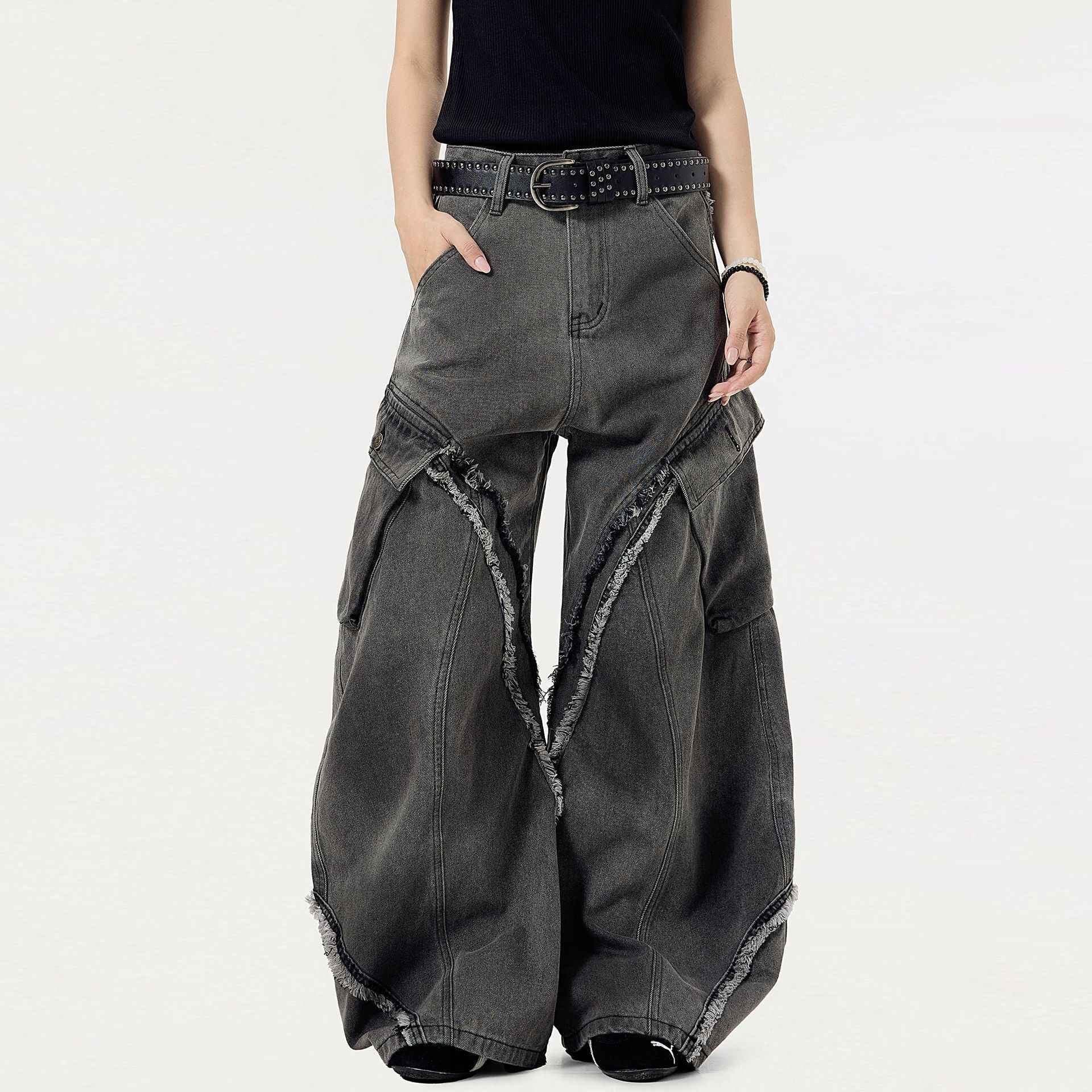 Elevated Streetwear Retro Distressed Wide Leg Jeans