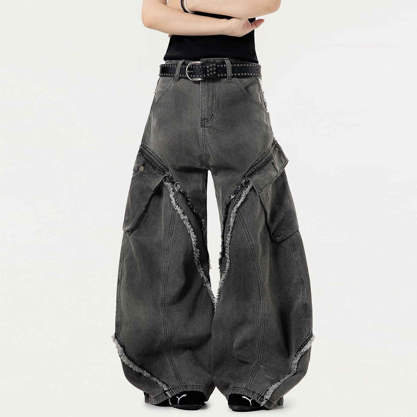 Elevated Streetwear Retro Distressed Wide Leg Jeans