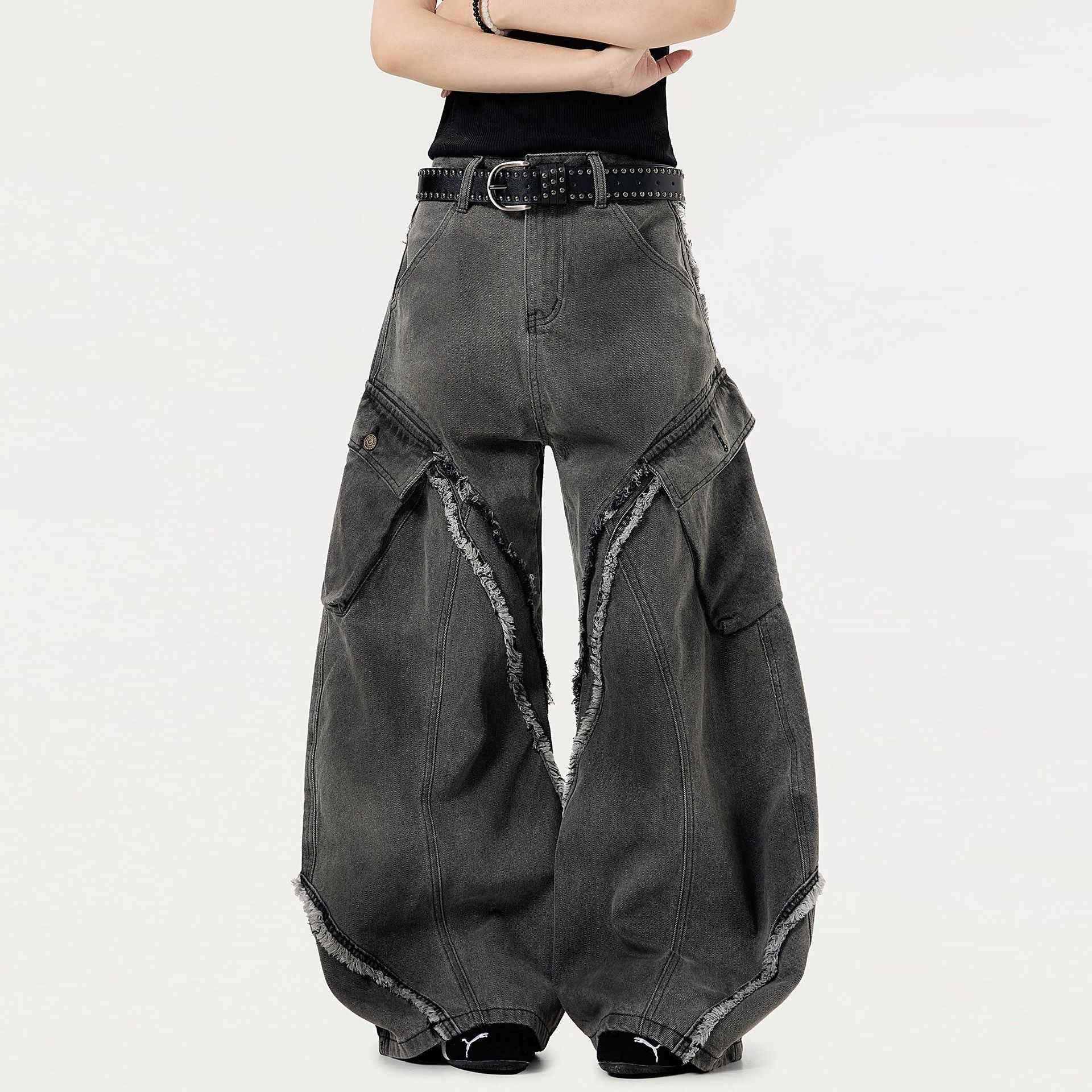 Elevated Streetwear Retro Distressed Wide Leg Jeans