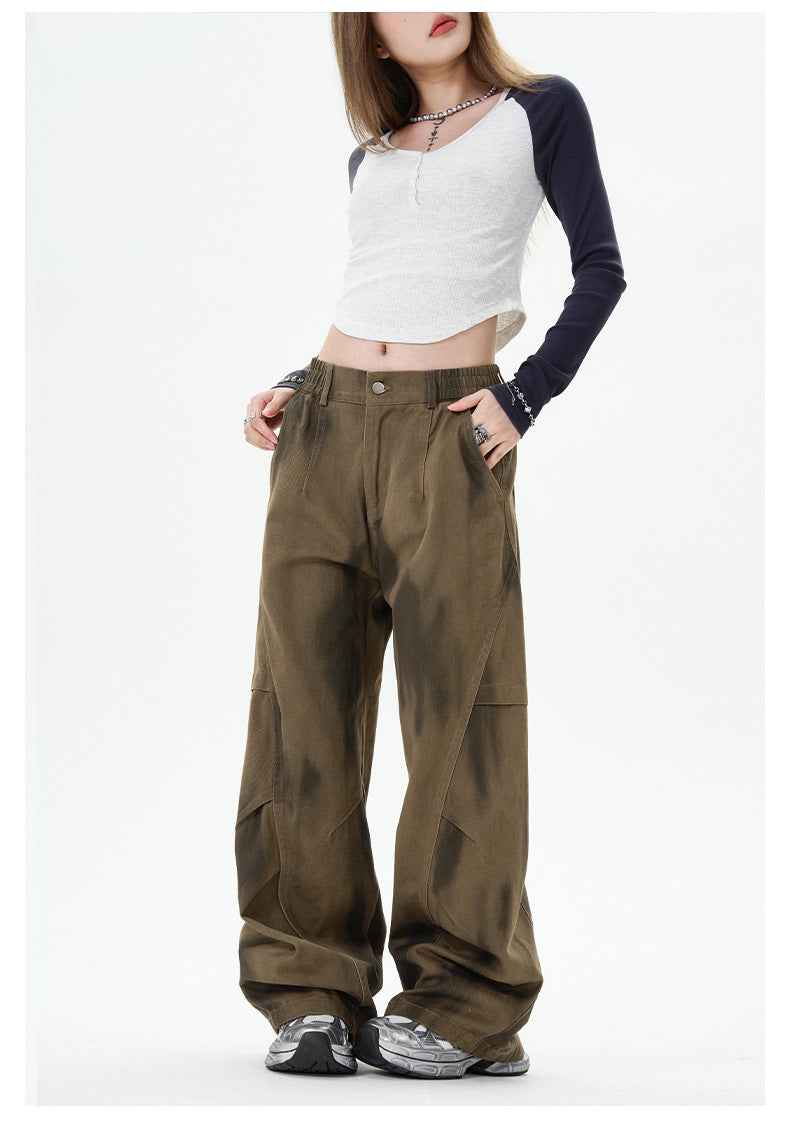 Plush Gradient Tie Dye Workwear Wide Leg Jeans