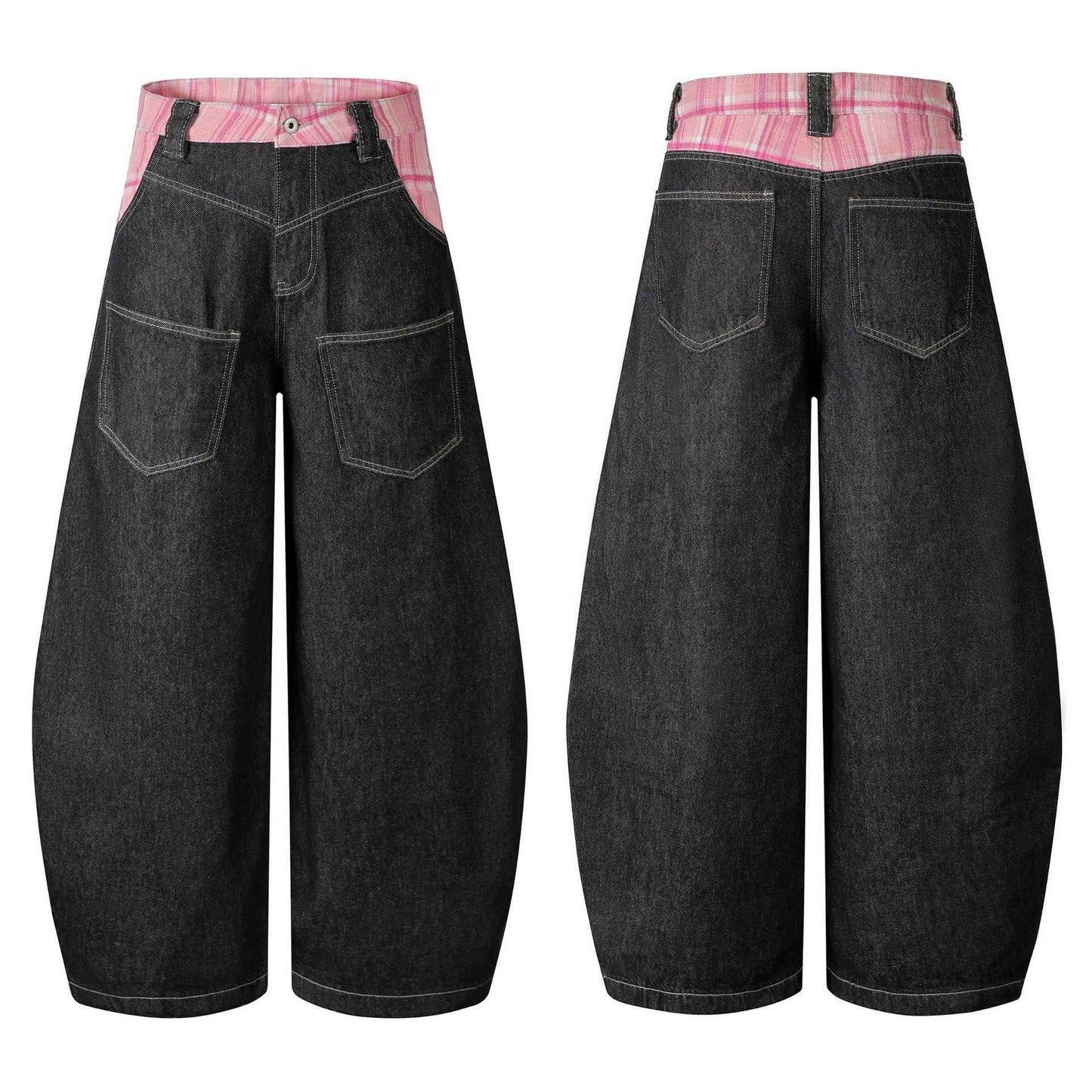 Y2K Stylish Plaid Patchwork Wide Leg Baggy Jeans