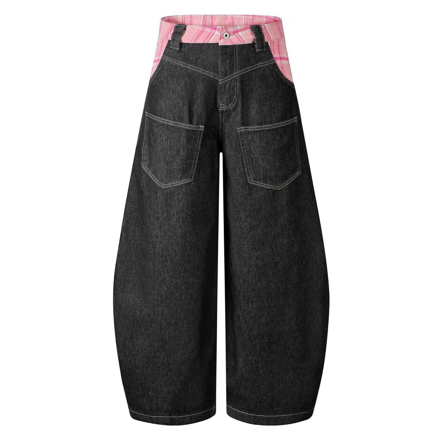 Y2K Stylish Plaid Patchwork Wide Leg Baggy Jeans