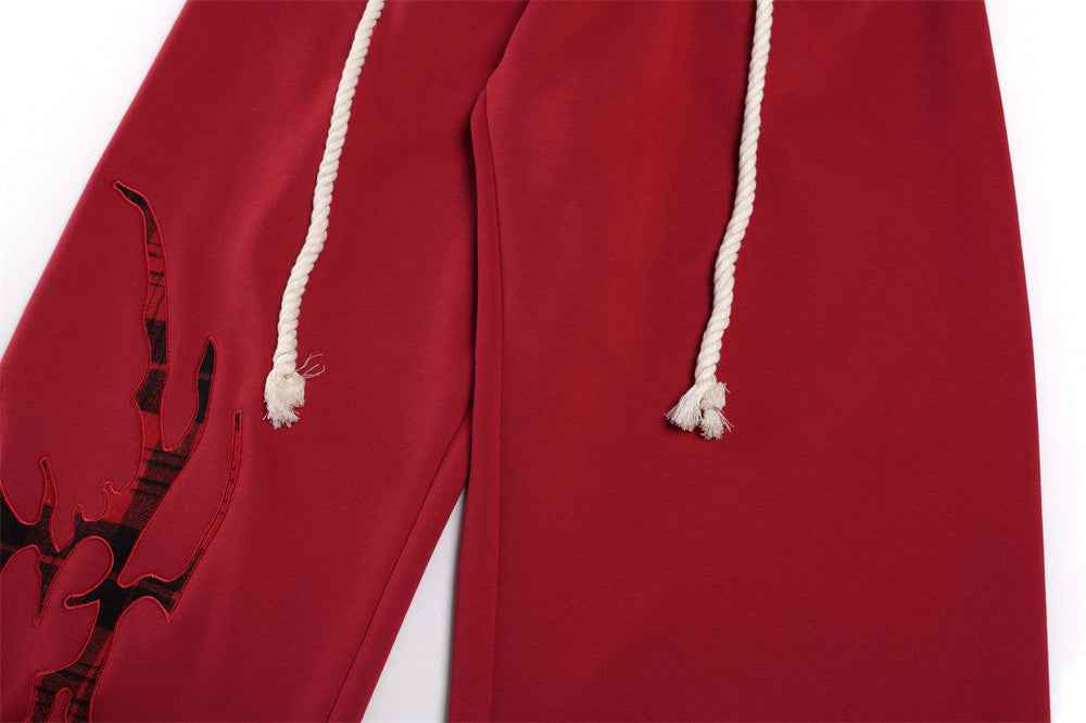 Creative Red Woven Rope Design Wide Leg Jogger