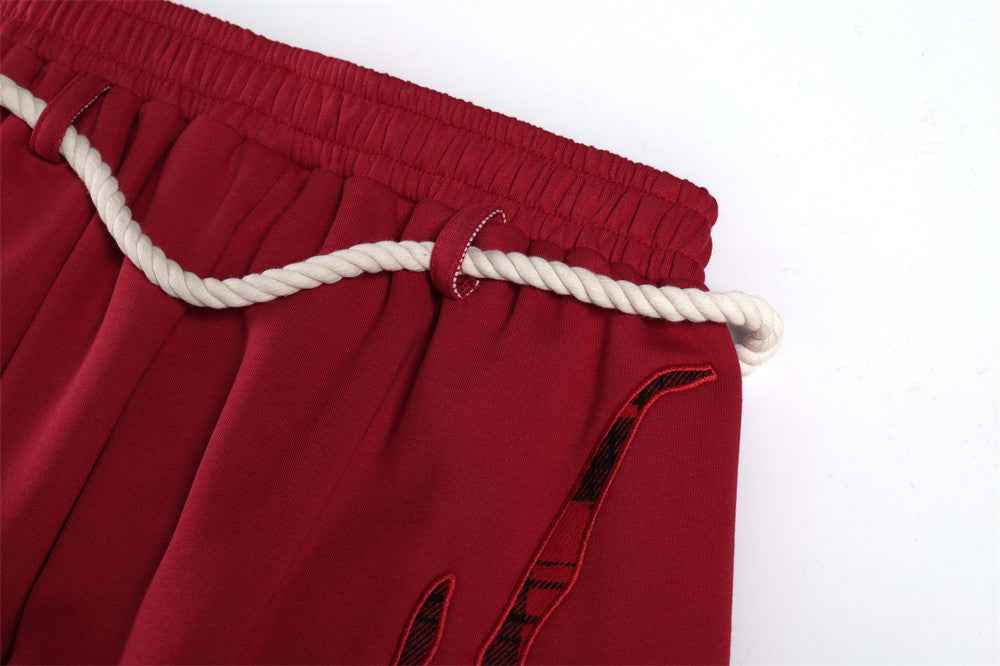 Creative Red Woven Rope Design Wide Leg Jogger
