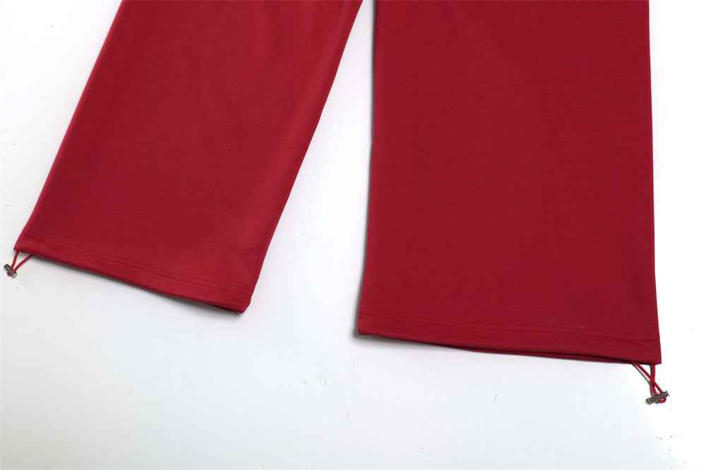 Creative Red Woven Rope Design Wide Leg Jogger