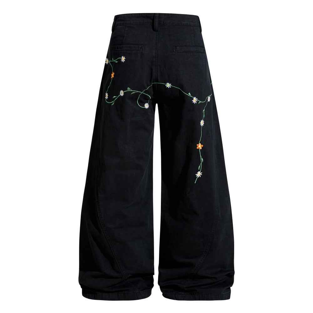 Y2K Luxury Floral Embroidered Wide-Leg Jeans