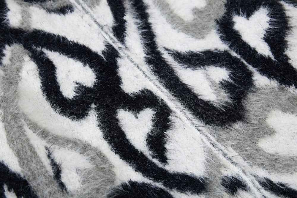 Streetwear Abstract Heart Jacquard Knit Hooded Sweatshirt