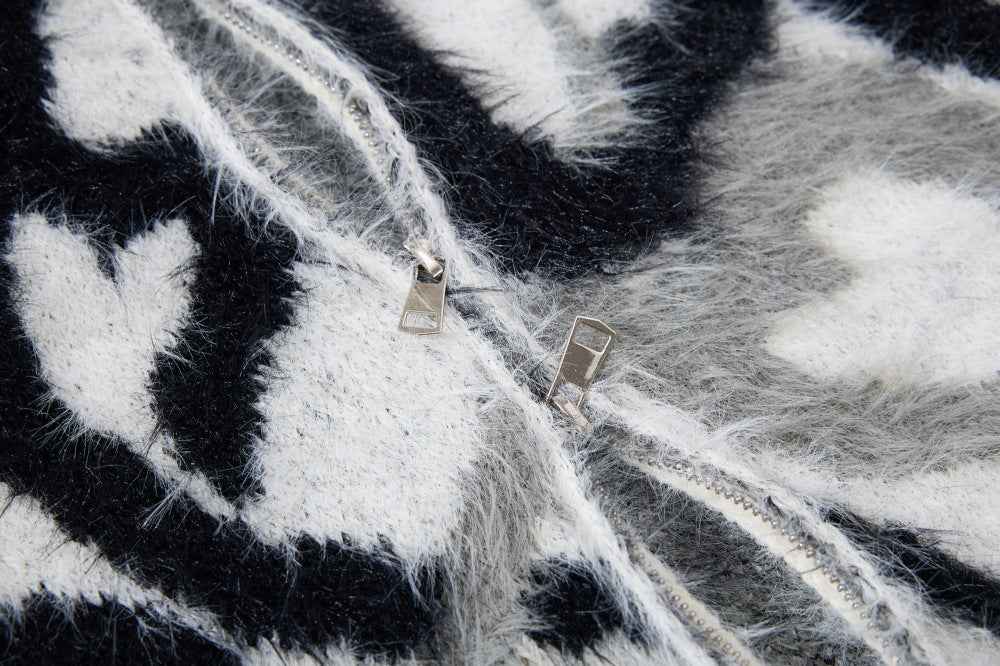Streetwear Abstract Heart Jacquard Knit Hooded Sweatshirt