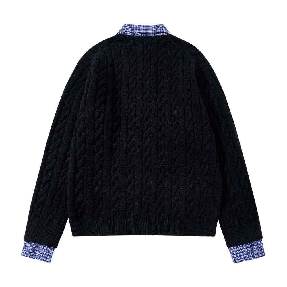 Stylish Fake Two Piece Preppy Check Collar Sweater