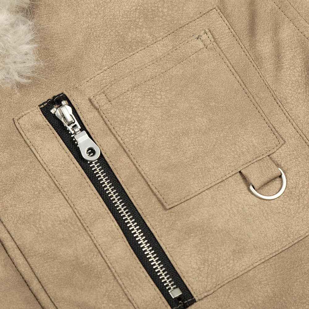 Thick Warm Punk Fur Collar Style PU Leather Jacket