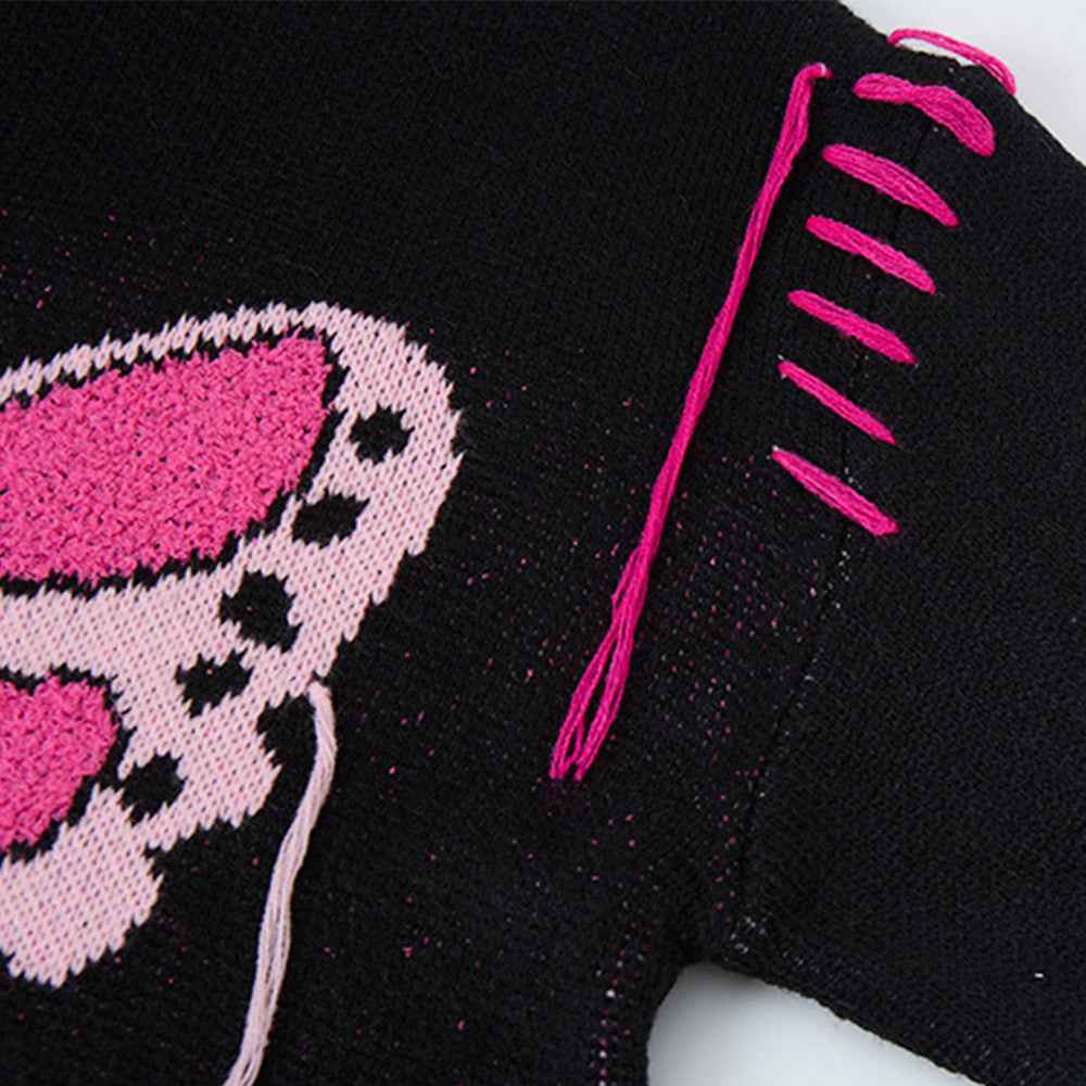 Cozy Butterfly Embroidered Round Neck Sweater
