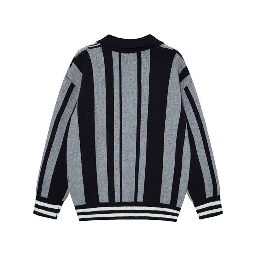 Long-lasting Striped Long Sleeve Polo Sweater