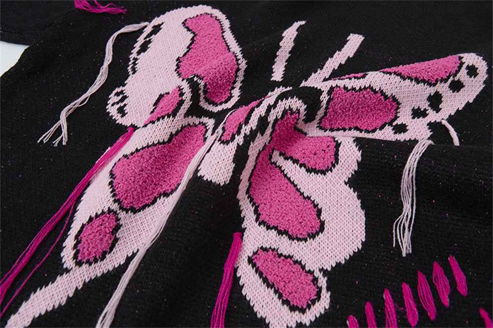 Cozy Butterfly Embroidered Round Neck Sweater