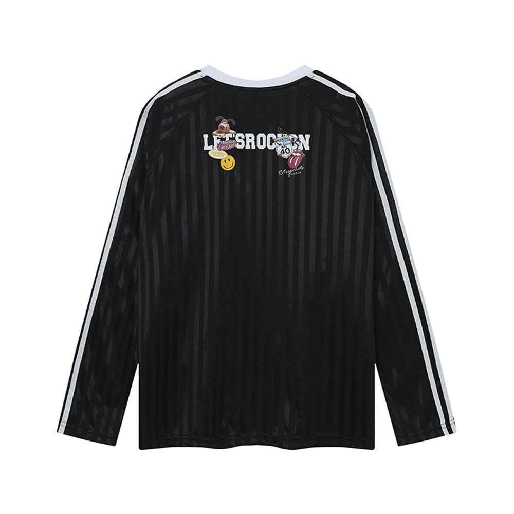Stylish Oversized Cartoon Print Long Sleeve Polyester T-Shirt