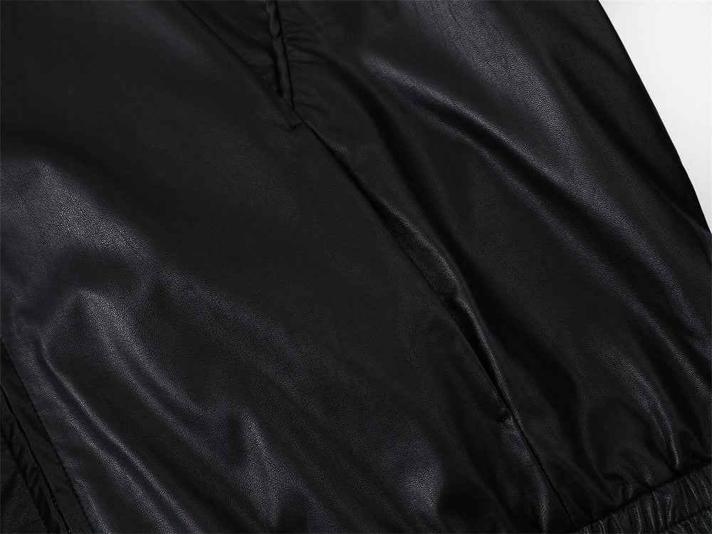 Streetwear Stylish Faux Hooded Puffer Leather Jacket