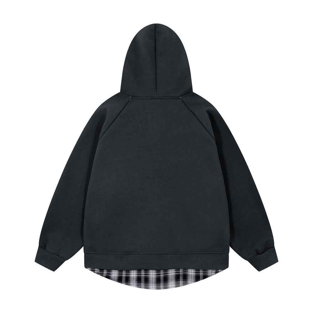 Stylish Streetwear Plaid Fake Two Piece Patchwork Hoodie