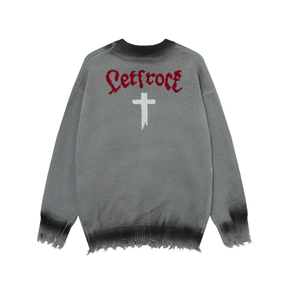 Punk Cross Destroyed Loose Knit Cardigan