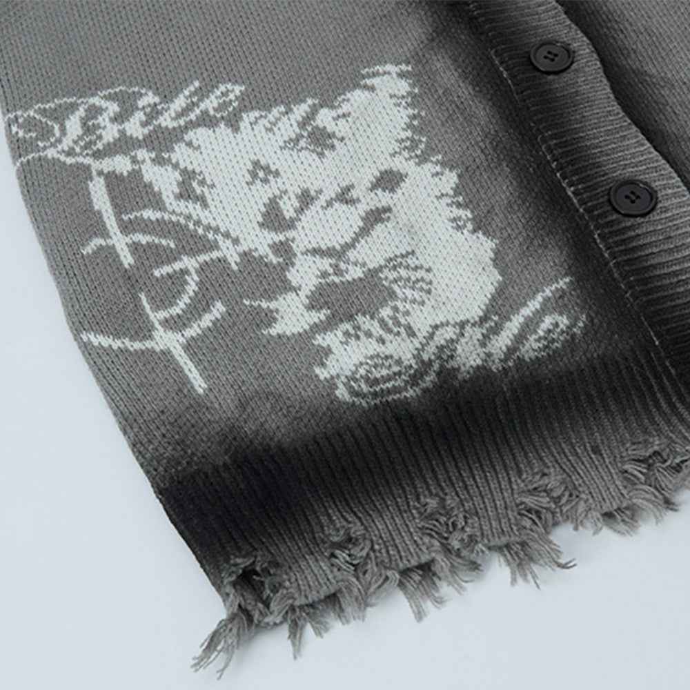 Punk Cross Destroyed Loose Knit Cardigan