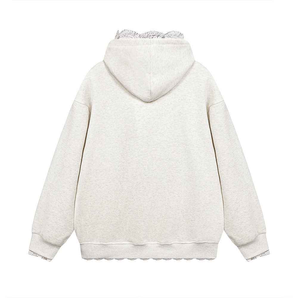 Stylish Flattering Lace Trim Butterfly Hoodie
